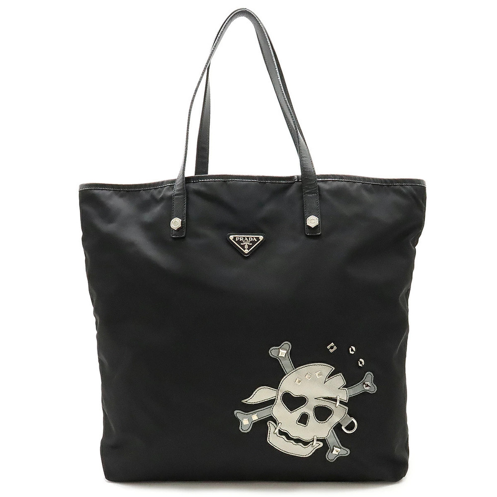 Prada Skull Tote Bag Shoulder Motif Studs NERO Black
